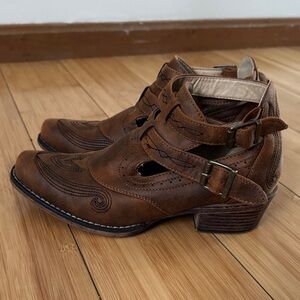 Roper Brown Ankle Boots with Buckles